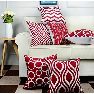 Printed Decorative Pillow | Cushion Cover Set for Sofa Bed or Living Room 16 x 16 inches (40 x 40 cm) Set of 6 (Maroon)