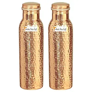 1000ml / 33.81oz - Set of 2 - - Hammered Copper Water Bottle | Joint Free, Best Quality Water Bottle