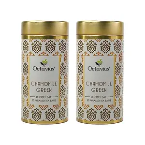 Octavius Chamomile Green Tea|Superior Loose Leaf Flavour Experience with Absolute Ease|Loaded with Antioxidants | Calming & Soothing Tea| Enhances Mood & Cognition| 20 Pyramid Tea Bags (Pack of 2)