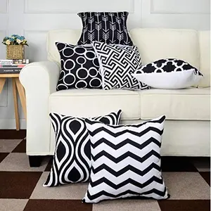 Printed Decorative Pillow | Cushion Cover Set for Sofa Bed or Living Room 16 x 16 inches (40 x 40 cm) Set of 6 (Black)