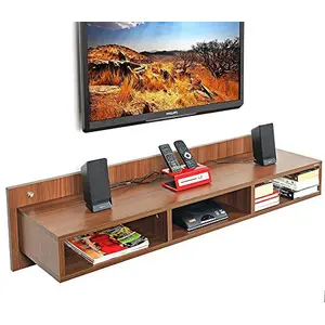 Decorative Wall Shelves Wooden WiFi Router/Set-top Box/Telephone/Remote/Mobile Charging TV Set Top Box Wall Shelf for Living Room Office Home Dcor Shelves(Brown 3 Section)
