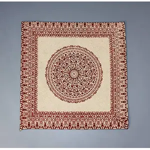 Floor/Foot mat Rugs/Dhurries/Carpet for Living Room or Bed Room Soft Quality Square mat with Indian Prints Designer footmat | Use for Outdoor or Indoor | Cotton Canvas | Red
