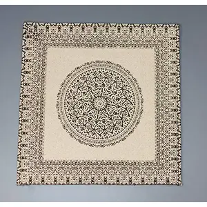 Floor/Foot mat Rugs/Dhurries/Carpet for Living Room or Bed Room Soft Quality Square mat with Indian Prints Designer footmat | Use for Outdoor or Indoor | Cotton Canvas | Grey