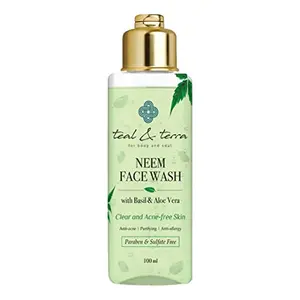Teal & Terra Neem Face Wash with Basil Aloe Vera for Clear Acne free Skin | Paraben Sulfate Free 100 ml