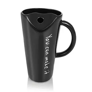 Premium Quality Porcelain Mug with Metal Straw for Coffee , Tea , Milk , Beverages 500 ML - Black Color - Pack of 1