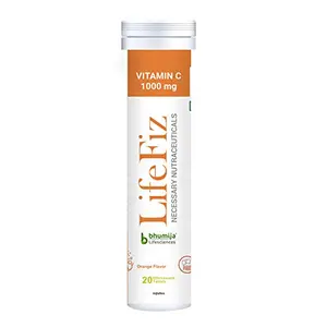 LifeFiz (vitamin C) 1000 mg Immunity | Antioxidant | Skincare 20 Vegetarian Effervescent Tablets With Orange Flavour