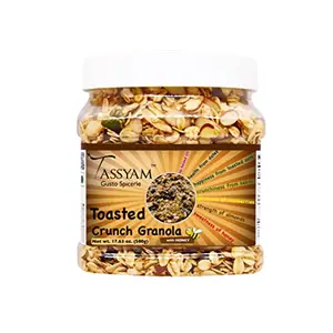 Tassyam Toasted Crunch Granola with Honey 500g + Free White Tea | Oil-Free | Rolled Oats Dehydrated & Dried Fruits