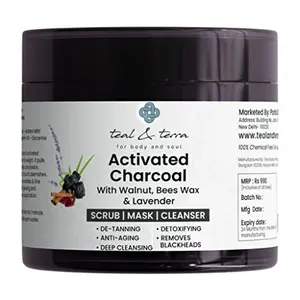Teal & Terra Activated Charcoal Peel of Mask | Scrub | Cleanser with Walnut for Blackheads| Pimples| Acne - No Parabens & Mineral Oils100 g