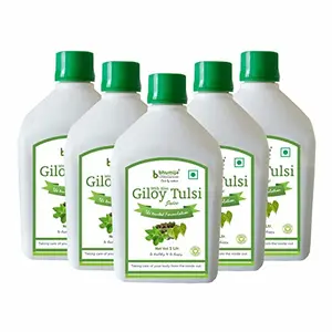 Giloy Tulsi Juice Immunity Booster Natural Juice (Sugar Free) 1 Ltr (Pack of Five)