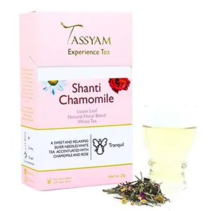 Tassyam Shanti Chamomile White Tea 25g | Luxury Box - Rose and Chamomile Blend - Silver Needles Loose Leaf