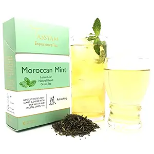 Tassyam Green Tea Ashna Spearmint 50 Grams - Iced Tea Summer Drink | Luxury Box - Loose Leaf with Mint Leaves