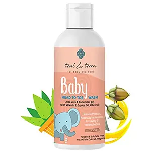Teal & Terra baby Newborn Baby Head-To-Toe Bath Wash Made with Jajoba oil Olive oil Cucumber gel Aloe | soothing refreshing and hygienic pH Balanced Hypoallergenic Paraben Free 200 ML