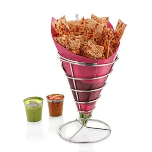 Urban Snackers Stainless Steel French Fry Holder Cone Basket Stand for Chips & Appetizers 22.5 cmx 11 cm Use for Snacks Serving Platter & Food Presentation at Home Hotel Restaurant