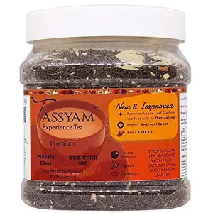 Strong Assam Masala Tea 350gms (12.34 oz) Jar | NEW & IMPROVED Hand Crushed Spices + Gold Blend CTC Chai with No Artificial Flavours by Tassyam