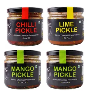 Mango, Lemon and Chilli Pickle - Indian Home Made Low Oil Achaar 800 GR (28.21oz) (Pack of 3+1 Extra Mango Pickle Free)