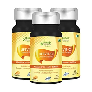 Lifevit-C (vitamin C) 500 mg Immunity | Antioxidant | Skincare 60 Vegetarian Chewable Tablets Pack of 3