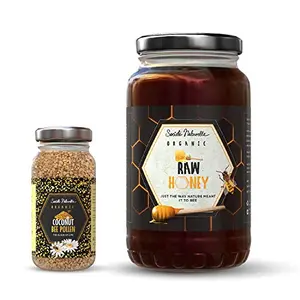 Organic Raw Honey - 1 kg & Coconut Bee Pollen - 125 GMS | Certified Honey | Pure Unprocessed Unfiltered Not Heated | Glass Jar