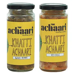 The Achaari Khatti Achaari Black Pepper & Khatti Achaari Red Chilli 100% No Oil & No Preservative Homemade Mango Pickles 500grams (Pack of 2)