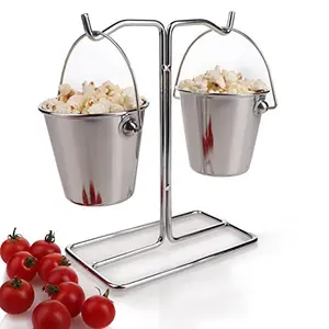 Mini 2 Bucket Holder with Stand , Stainless Steel , Silver , 35.9 cm Use for Snack Server at Home , Hotel , Restaurant