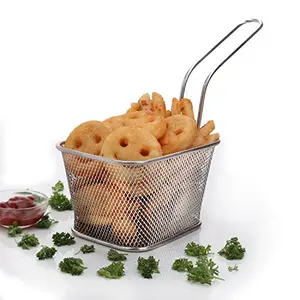 Fish Basket Deep French Fry Basket , Stainless Steel , Silver 16.5 Use for Fryer Basket Strainer Serving Food Presentation Chips Baskets , Home , Bar and Restaurants