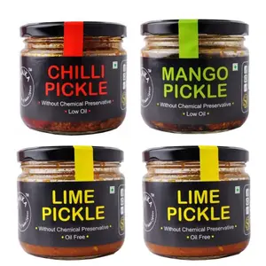 Lemon, Mango and Chilli Pickle - Indian Home Made Low Oil Achaar 800 GR (28.21oz) (Pack of 3+1 Extra Lemon Pickle Free)