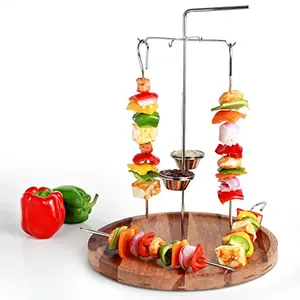 Barbeque and Kabab Stand with Hanging Kabab 4 Skewers and 2 Mini Bowl , Stainless Steel , Silver , Use for Home , Kitchen , Hotel & Restaurants , Pack of 1