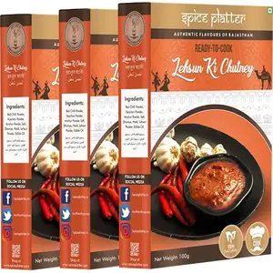 Spice Platter Lehsun Chutney | Chilli Garlic Chutney | Rajasthani Lahsun Chutney | Spicy & Kachari Tangy 100 Grams (Pack of 3)