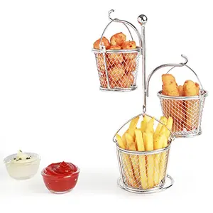 Mini Serving Tree with 3 Bucket , Silver , Use for Serving Food in Home , Kitchen , Hotel , Wedding & Party Gifting Accessories