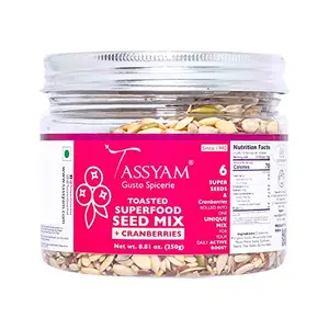 Tassyam Superfood Seed Mix of 6 Toasted Seeds + Whole Juicy Cranberries (250g)