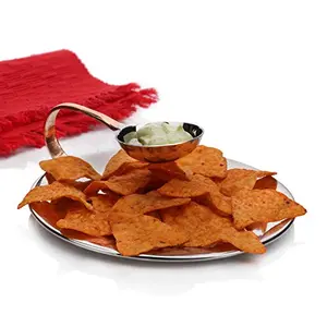 Chip N Dip Hammered Dip Plate , Stainless Steel , Silver 26.5 cm , Use for Serving Snacks , Home , Hotel and Restaurant