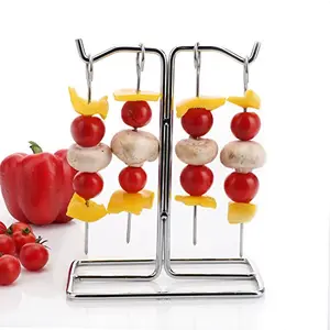 4 Barbeque Skewers Sticks with Stand Stainless Steel , Silver 35.9 Use for Snacks Serving & Food Presentation at Home , Hotel , Restaurant
