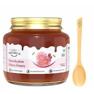 Farm Naturelle: 100% Pure Honey |  Eucalyptus Forest Flowers Honey, Raw Natural Unprocessed Honey| Antioxidant, Anti-inflammatory Honey 400gm and a wooden Spoon.