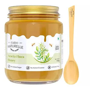 Farm Naturelle-Acacia Flower Wild Forest (Jungle) Honey| 100% Pure Organic Honey, Raw Honey, Natural Un-processed - Un-heated Honey | Lab Tested Honey In Glass Bottle-1000gm+150gm Extra and a wooden spoon.