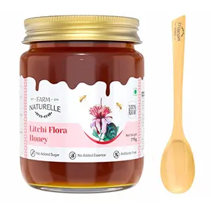 Farm Naturelle-Litchi Flower Wild Forest (Jungle) Honey | 100% Pure Natural Honey, Raw Natural Un-Processed - Un-Heated Honey | Lab Tested Litchi Honey In Glass Bottle-700g+75gm Extra and a Wooden Spoon