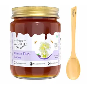 Farm Naturelle-Jamun Flower Wild Forest Honey, 100% Pure Jungle Honey| Organic Raw Natural Un-processed Honey - Un-heated Honey |Lab Tested Honey In Glass Bottle-850g+150gm Extra and a Wooden Spoon.