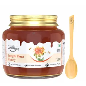 Farm Naturelle-100% Pure Honey | Raw Natural Unprocessed Jungle Honey | Forest Flowers Honey,400gm and a Wooden Spoon