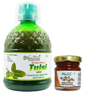 Farm Naturelle-Tulsi Juice | The Finest Tulsi Juice|Good For Heart & Improve Immunity  - 400 ml With 55g Herbal Basil and Cinnamon Honey 