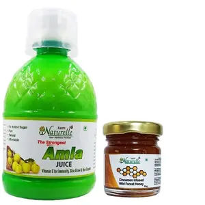 Farm Naturelle- Amla Juice Finest Herbal Amla Juice | 100 % Pure Strong & Effective | Good for Skin & Hair/ Immunity  Booster For Adults - 400ml with 55g Honey
