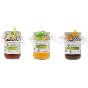 (700 GMS x 3 Variety Package)-Pure Raw and Natural Forest Honey Vana Tulsi Acacia Wild Berry (Sidr) Forest Honey.