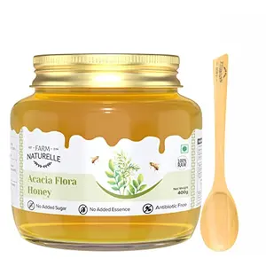 Farm Naturelle Honey - Pure Raw Natural Unprocessed Acacia Jungle Honey | Forest Flowers Honey, Pure and Natural, Loaded with Naturally Occurring Antioxidants & Minerals, No Sugar ,400 gms and a wooden spoon