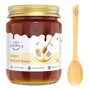 Farm Naturelle-Real Ginger Infused Forest Honey| 100% Pure, Raw Natural - Un-processed - Un-heated Honey |Lab Tested Clove Honey In Glass Bottle-1000g+150gm Extra and a Wooden Spoon