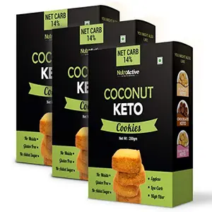 Keto Coconut Cookies (Net Carb 12%) Zero Sugar Gluten Free Snacks - 200 gm (Pack of 3)
