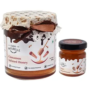 Farm Naturelle Honey-Cinnamon Infused Honey | No Added Sugars, No Adulteration, Improves Immunity| 100% Pure Raw Natural Wild Forest Honey-300g and Clove Honey 55g