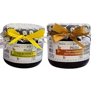 Real Ginger Infused Forest Honey (450 GMS) and Vana Tulsi Forest Honey (450 GMS) Combo-Immense Medicinal Value