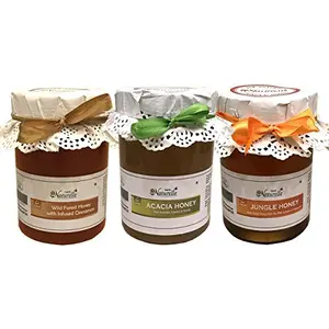 100% Pure Raw Natural Jungle Acacia /Forest Honey & Infused Cinnamon Honey ( 850 Grams x 3 Pack)-Delicious and Healthy