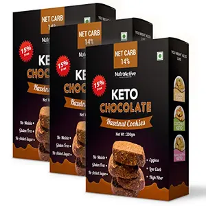 Keto Chocolate Hazelnut Cookies (Net Carb 8 %) Zero Sugar Gluten Free Snacks- 200g (Pack of 3)