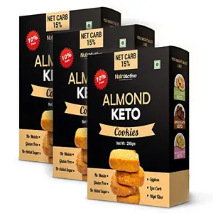 Keto Almond Cookies (Net Carb 16%) Zero Sugar Gluten Free Snacks- 200gm (Pack of 3)