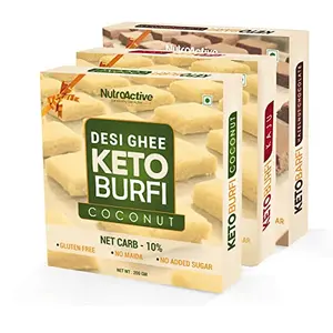 Desi Ghee Keto Barfi Combo (Kaju Coconut & Chocolate Hazelnut) 200 gm Each (Pack of 3)