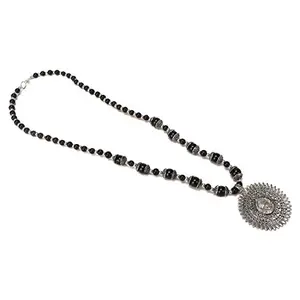 Black Beads Oxidized Silver Necklace Set for Women