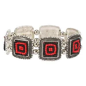 Silver Oxidized Hand Embroidery Bracelet for Boys and Men
